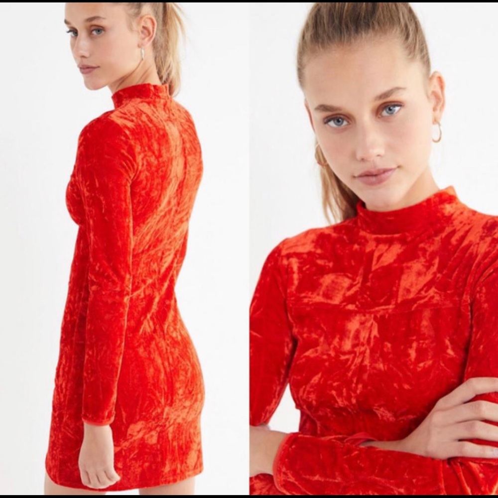 UO Ice Crusher Velvet Mock-Neck Mini Dress